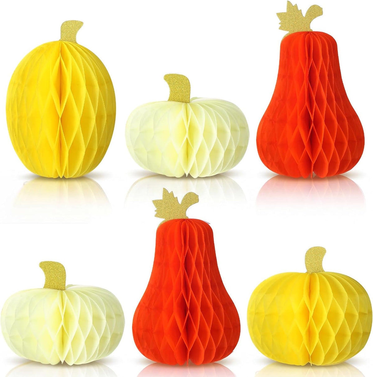 Fourluoo 6 Pcs Fall Table Centerpiece Pumpkin Decorations 3D Paper Pumpkin Honeycomb Standing for Autumn Harvest Party Kitchen Tabletop Home Decor