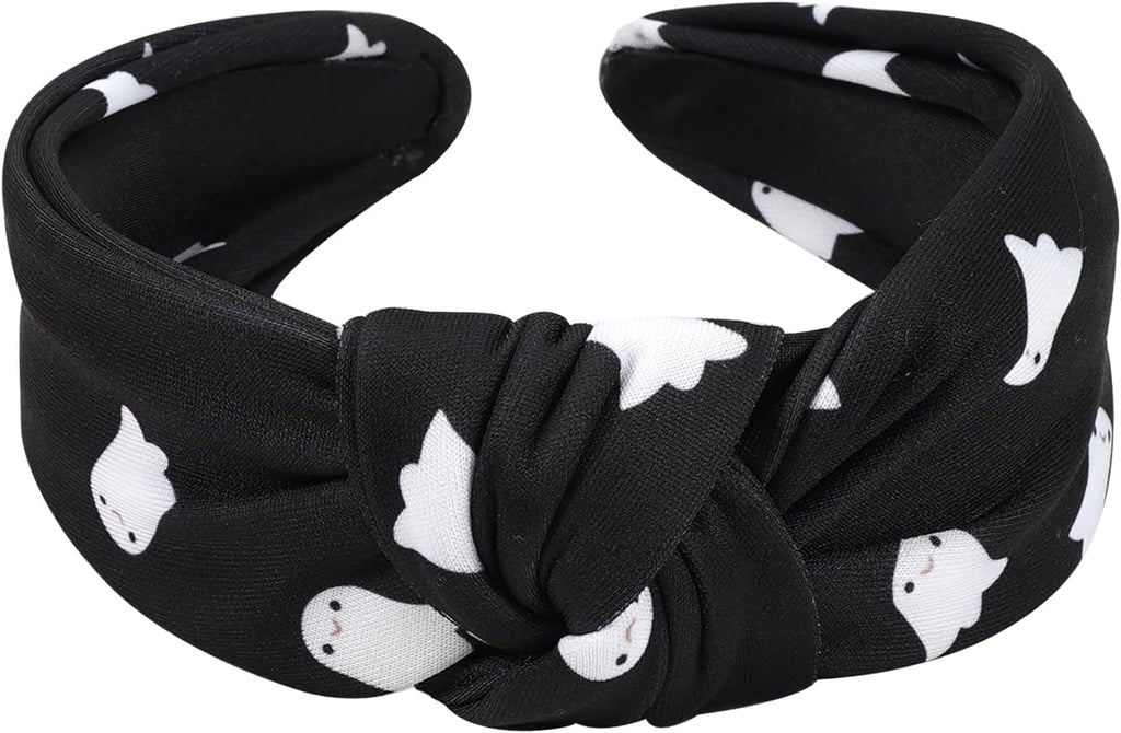 Halloween Headbands for Women Gifts Spooky Ghost Knotted Wide Headband Halloween Hair Accessories Makeup Hair Hoop