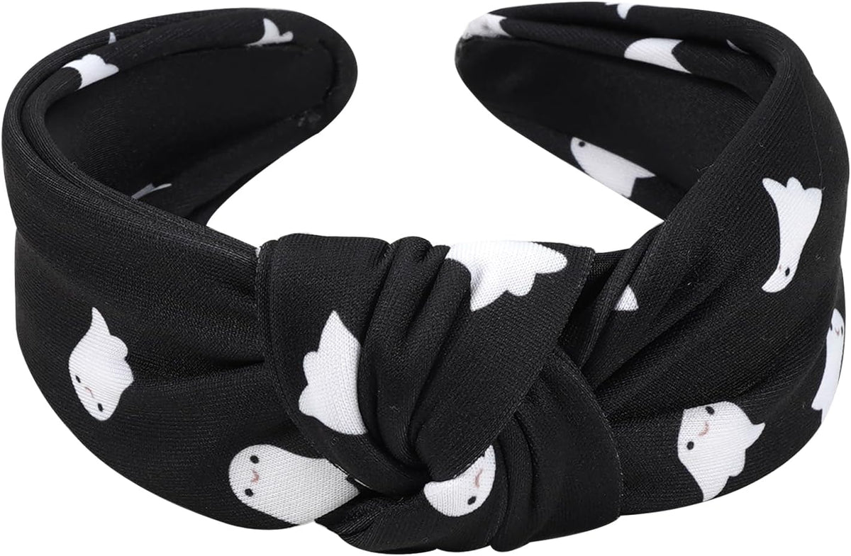 Halloween Headbands for Women Gifts Spooky Ghost Knotted Wide Headband Halloween Hair Accessories Makeup Hair Hoop