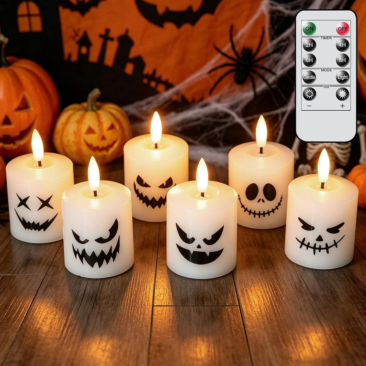 GenSwin Halloween Flameless Votive Candles with Remote Wax