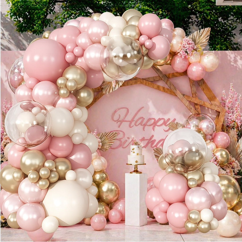 Dusty Pink Balloon Garland Arch Kit Double Stuffed Pearl White Gold