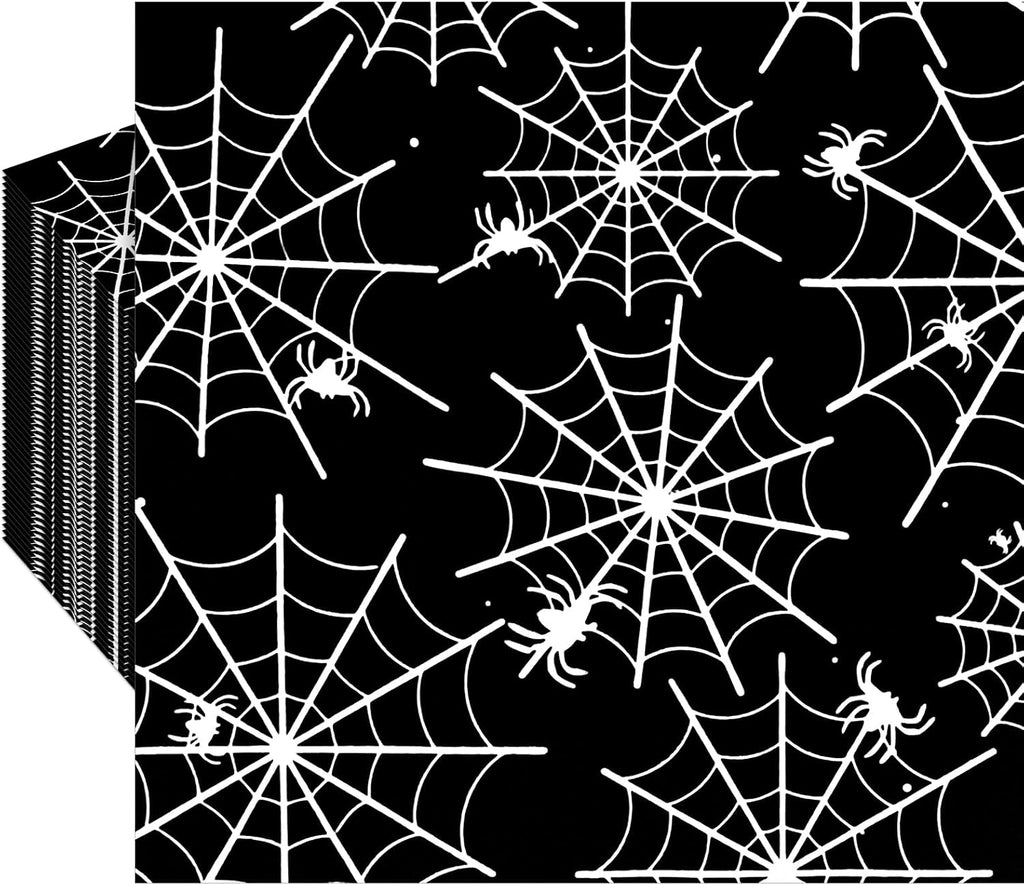 60 Pack Halloween Spider Web Paper Napkins – 13 x 13 Inch 2-Ply Disposable Black and White Spider Web Napkins for Halloween Party, Haunted House and Spooky Table Decorations