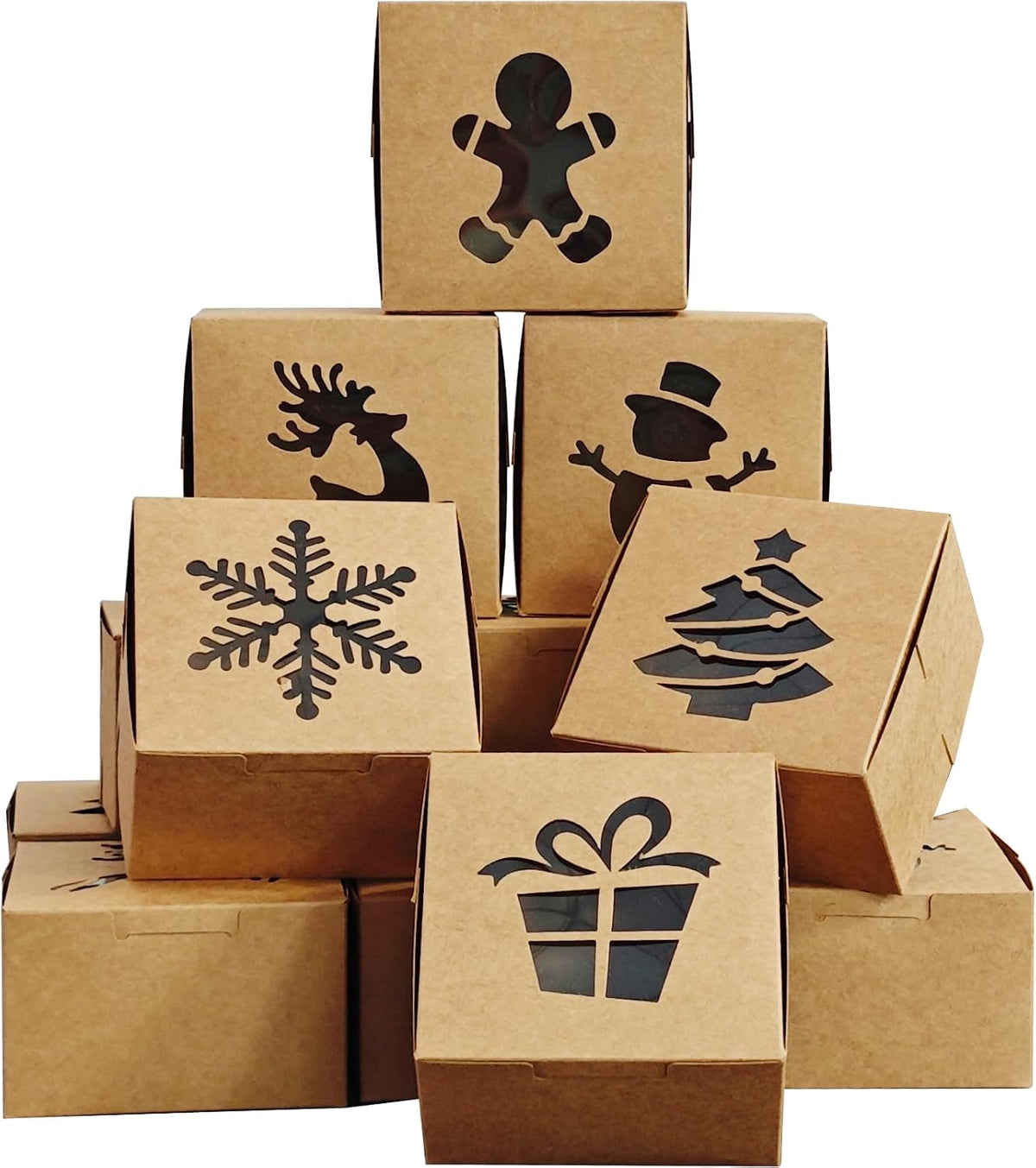 24 Packs Christmas Cookie Boxes with Window, Kraft Treat Box, 6 Styles