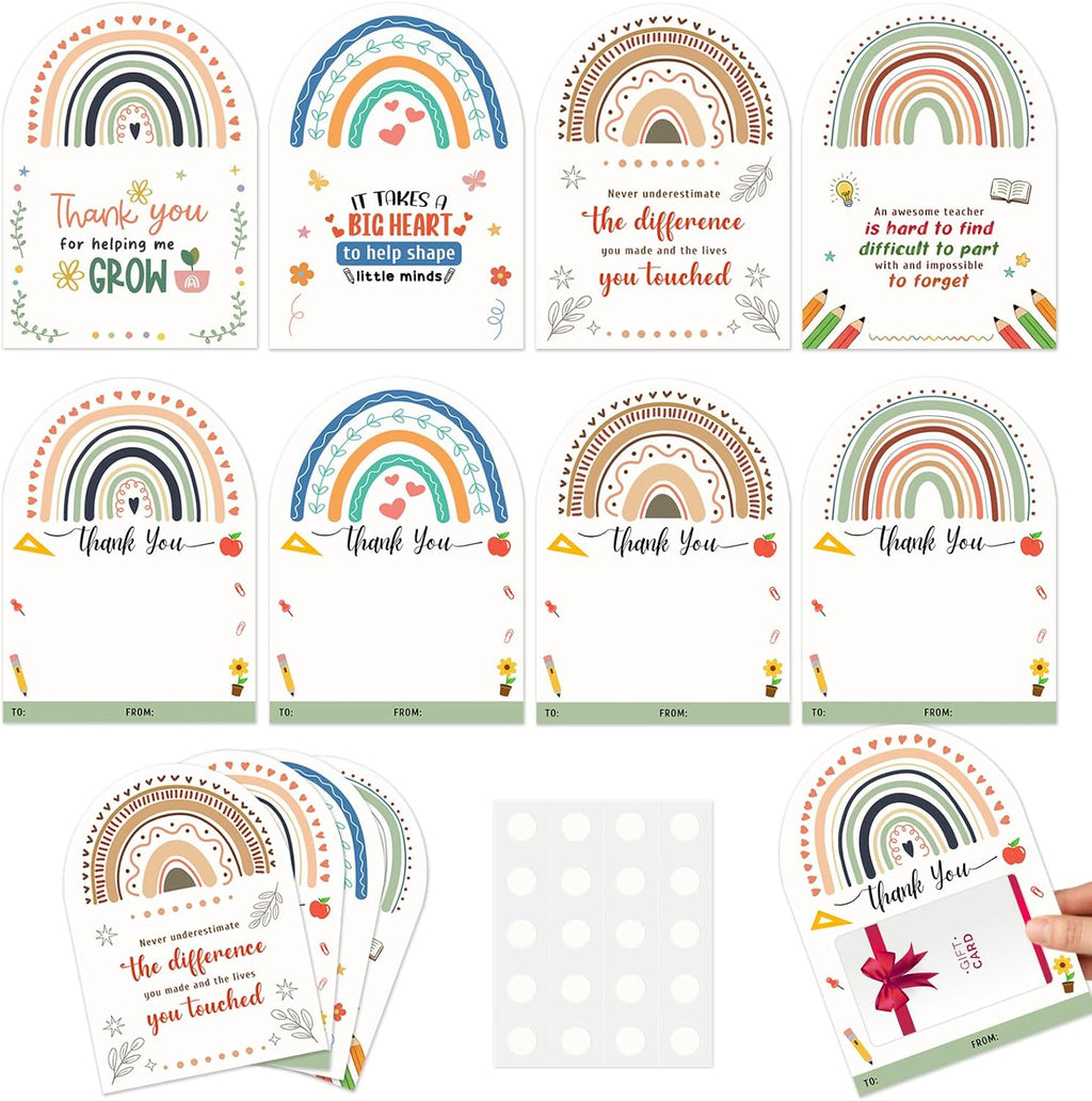 HEYINSEHN 24 Pcs Teacher Appreciation Gift Card Holders Bulk Thank You Cards for Teachers Graduation Appreciation Gifts Card Sleeves Rainbow Graduation Gift Card Holder of The Year Appreciation Gifts