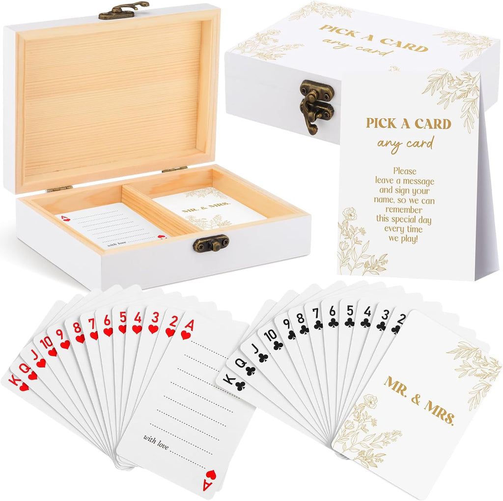 AceOrbit 57 Pack Golden Wedding Guest Book Playing Card Set with Wooden Box