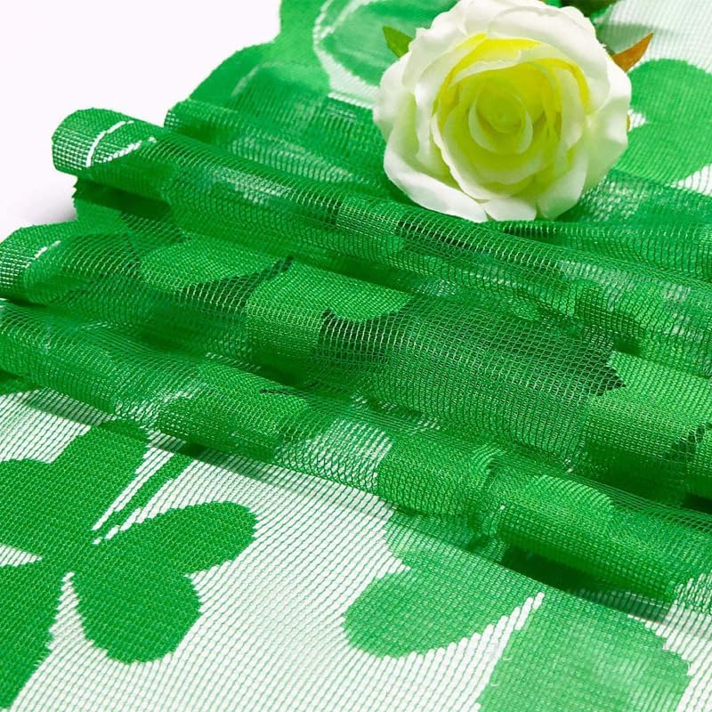 Green Lace Table Runners for St. Patricks Day Wedding Bridal Shower Baby Shower Party Table Decoration, Rustic Shamrock Clover Embroidered Boho Table Runner,14 x 120 Inch (Green)