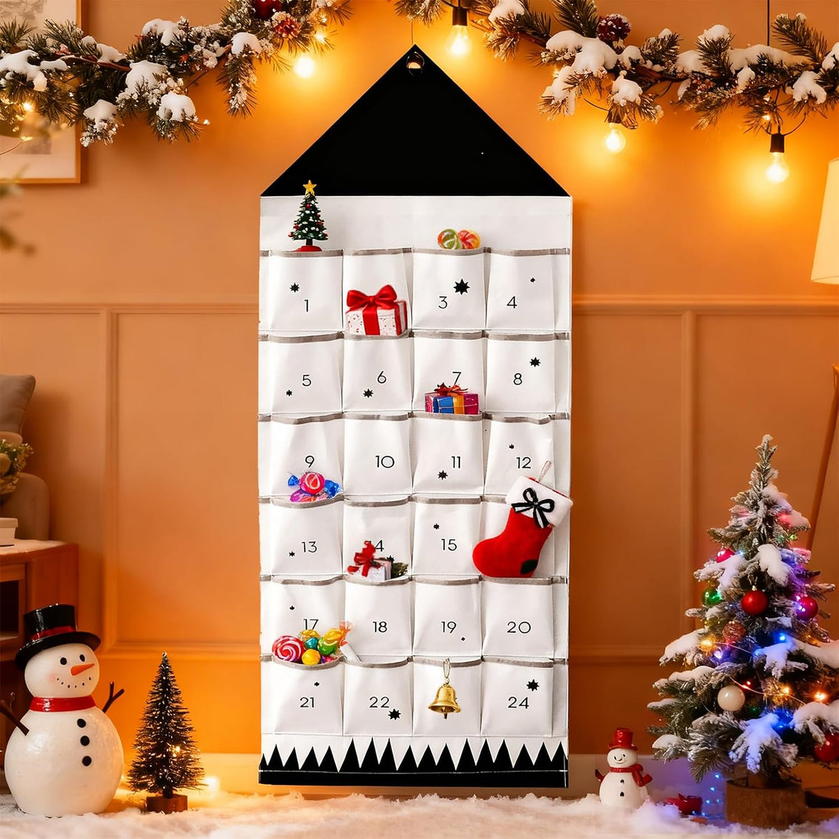 Fabric Christmas Advent Calendar with Pockets,Christmas Advent Calendar,Reusable Natural 24 Days Countdown Advent Calendar Hanging Storage Bag for Xmas Holiday Home Wall Decoration.
