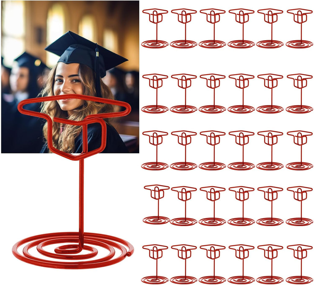 Rtteri 30 Pcs Grad Cap Graduation Picture Display 2 Inch Red Photo Holders for Centerpieces Graduation Card Stands Table Number Holders for Class of 2026 Grad Party Supplies