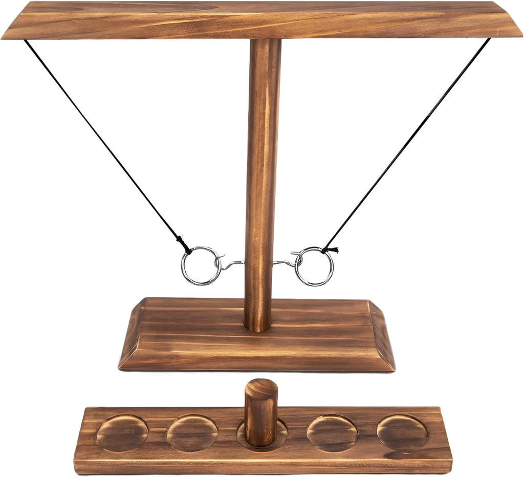 Ring Toss Game for Adults, Hook and Ring Game, Swinging String Hook & Ring Tabletop Battle Game, Outdoor & Indoor Game, Patio Décor Party Bar Game, Wooden Ring & Hook Game, Fun Games for Adults