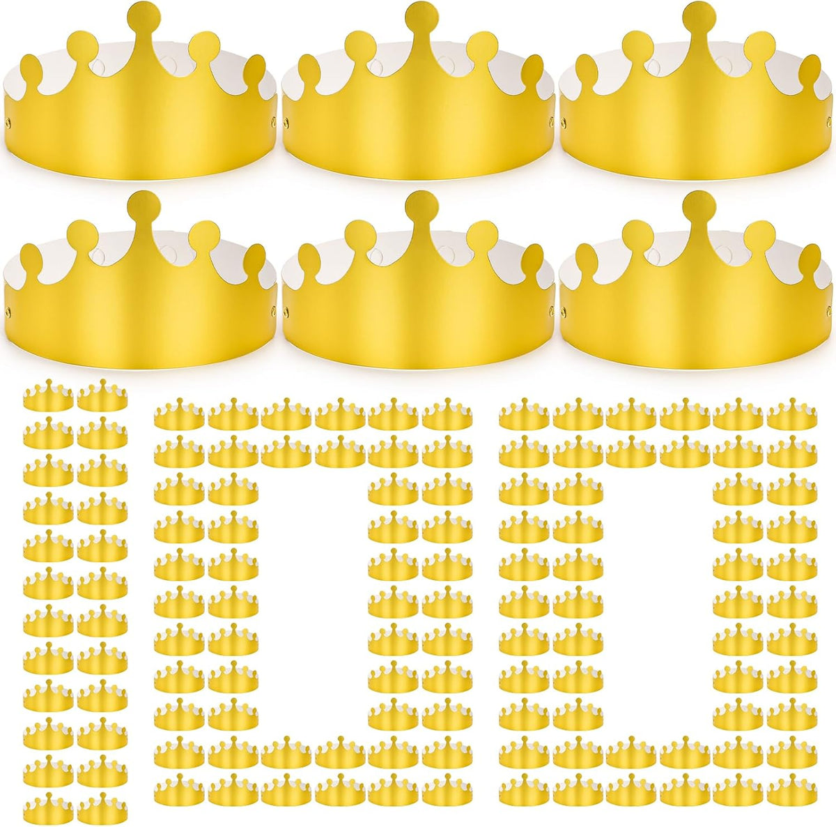 Okllen 100 Pcs Gold Paper Crowns for Adult, Bulk Adjustable Party Hats for Birthday, Baby Shower, Photo Props, Celebration Supplies (Foldable)