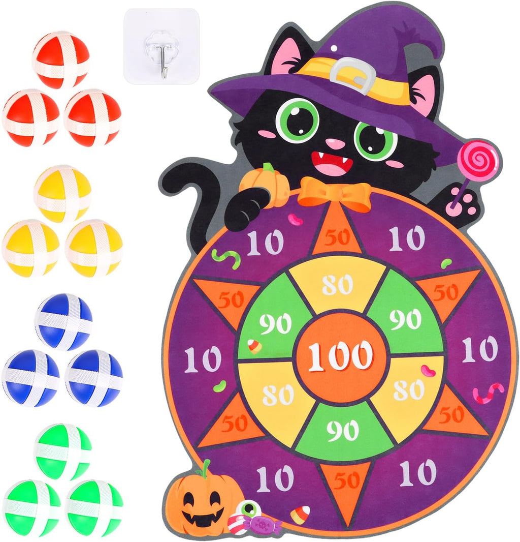 CCINEE Halloween Party Games for Kids, Cute Cat Dart Board Game with Sticky Balls for Adult Halloween Indoor Outdoor Party Games Family Gathering Toss Play Toys Birthday Gifts