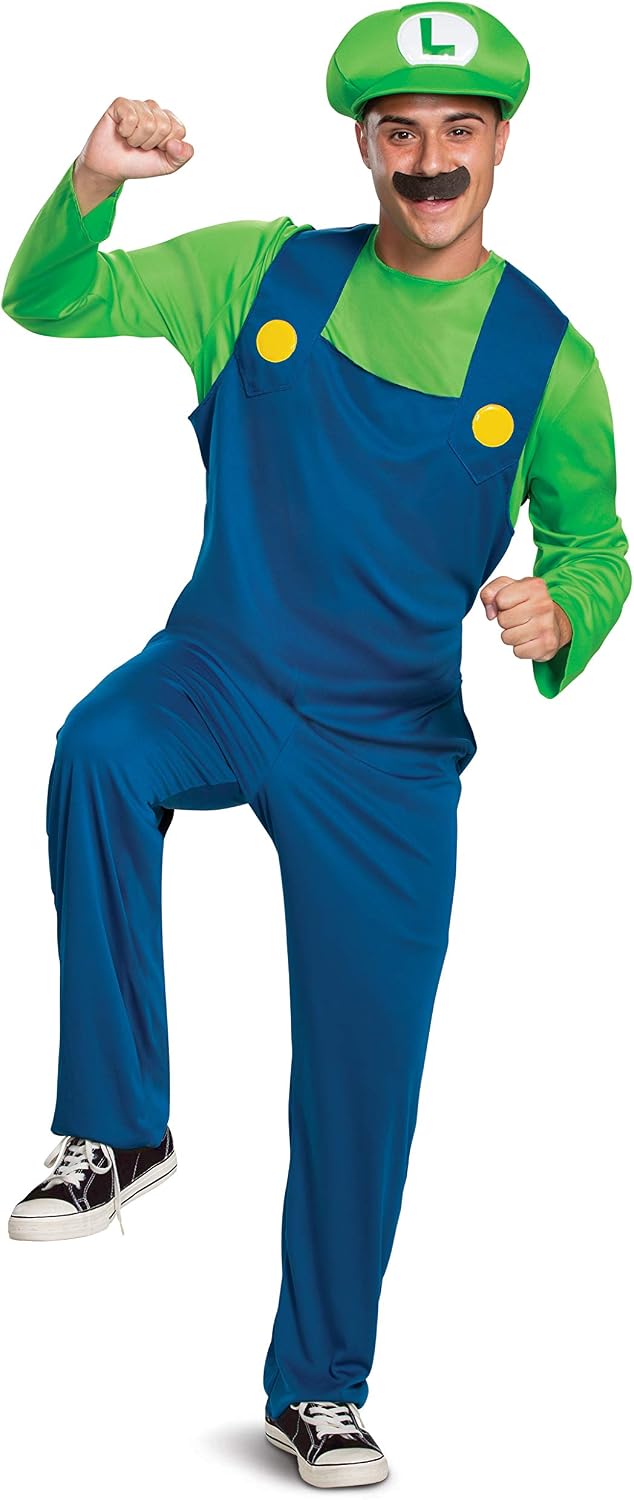 Disguise Adult Luigi Costume, Official Nintendo Super Mario Bros Luigi Adult Costume With Hat and Mustache