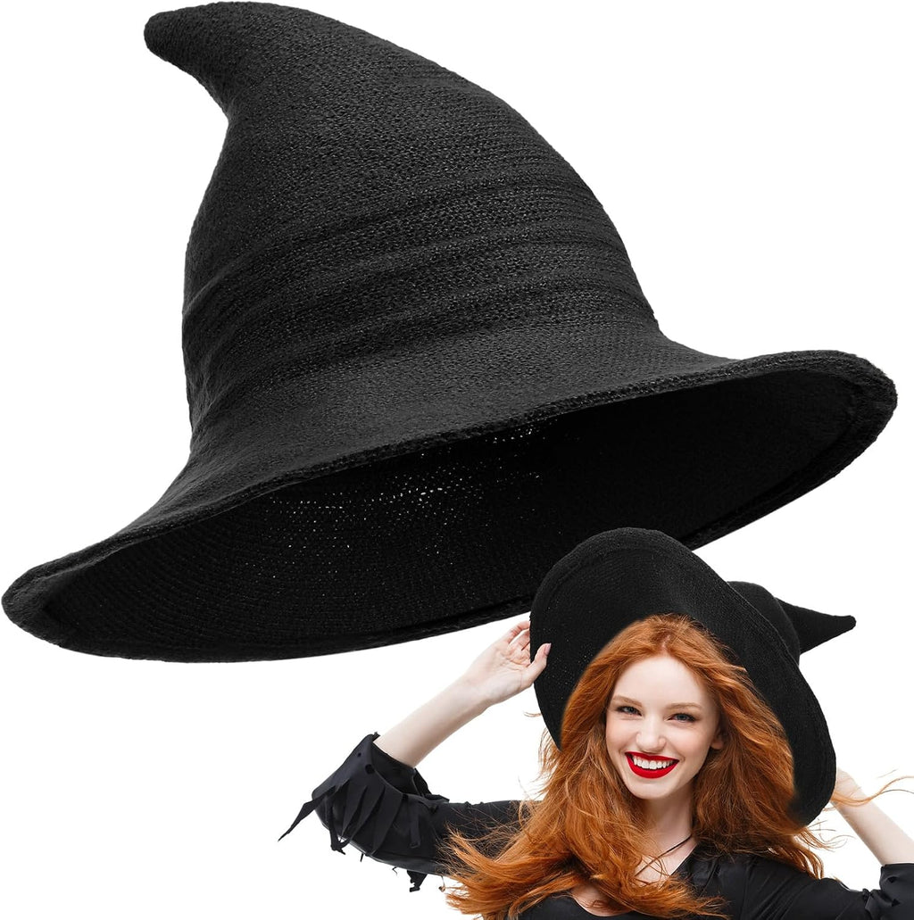 Boyiee Knitted Witch Hat Foldable Wide Brim Cap Pointed Felt Hat for Women Halloween Cosplay Costume Masquerade Accessory