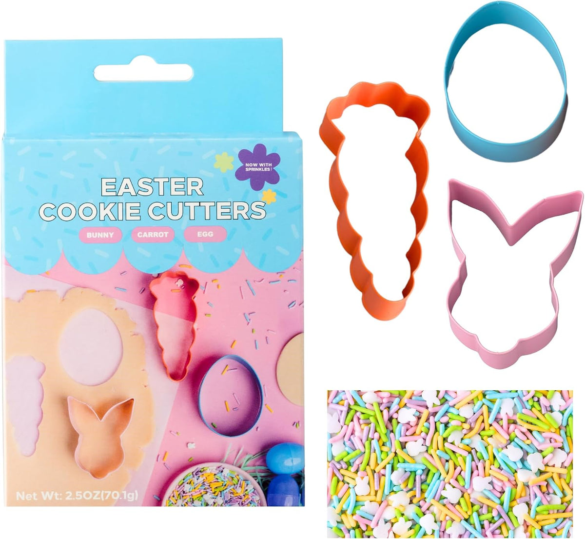 Sweets Indeed Cookie Cutters with Sprinkle Mix & Candy Eyeballs – 2 oz Sprinkles, Food-Safe Cookie Cutters, Baking & Decorating Kit (Easter)