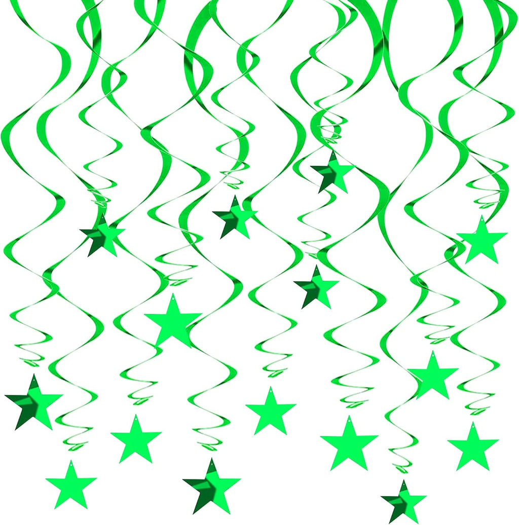 BEISHIDA Green Star Hanging Swirl Decorations,Hanging Gold Party Supplies for Graduation Wedding Baby Shower Decorations,Pack of 15
