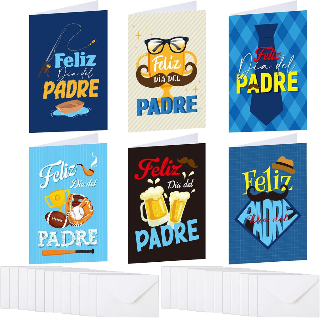 Motiskyy 24 Pcs Spanish Fathers Day Cards Bulk Feliz Día Del Padre Gift Happy Father's Day Card with Envelopes 4 x 6'' Tarjetas De Felicitación Españolas for Men Dad Grandpa Husband