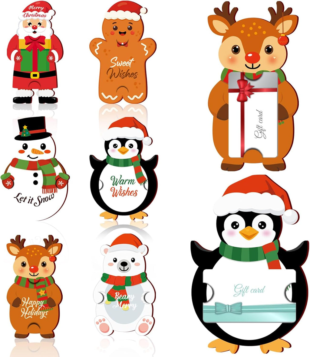 HEYINSHEN 12 Sets Xmas Gifts Card Holders with Envelopes Snowman Santa Gingerbread Man Money and Gift Card Sleeves Christmas Cash Holders Cute Cartoon Xmas Cash Gifts Holders Xmas Party Supplies