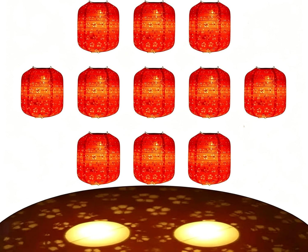 10PCS Red Paper Lanterns with LED Lights,Cute 6 Inch Lantern Hanging Paper Lanterns Lamp for Lunar New Year Spring Ceremony Wedding,Mid-Autumn, Party Decoration