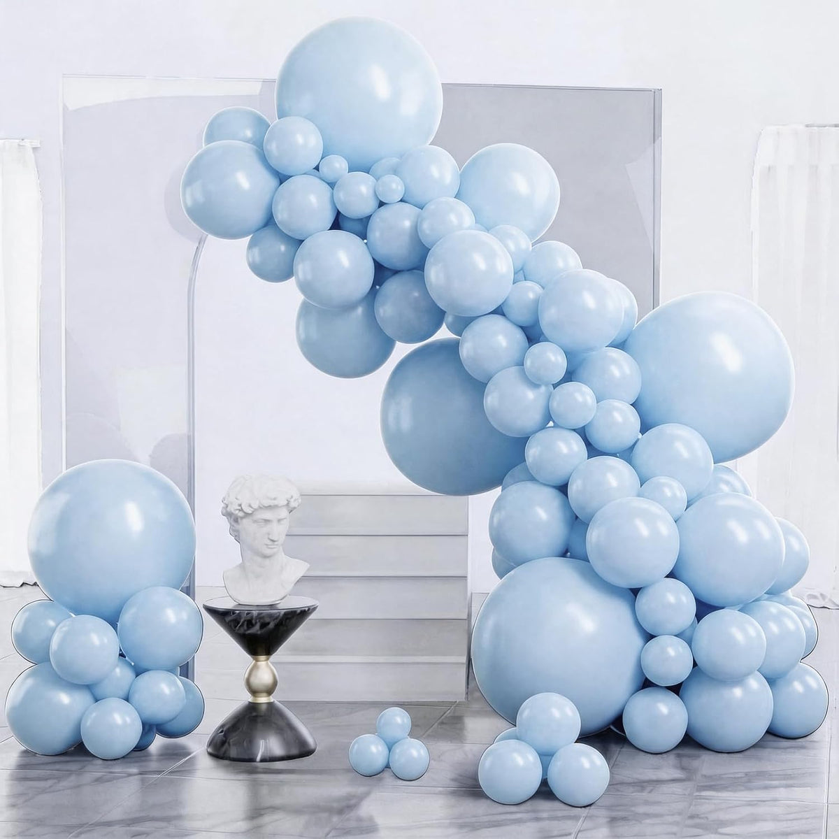 PartyWoo Pearl Light Blue Balloons 140pcs Baby Pastel Blue Different Sizes