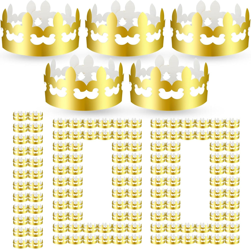 Crtiin 100 Pcs Gold Paper Crowns Bulk for Adult Kids Party, Majestic Style