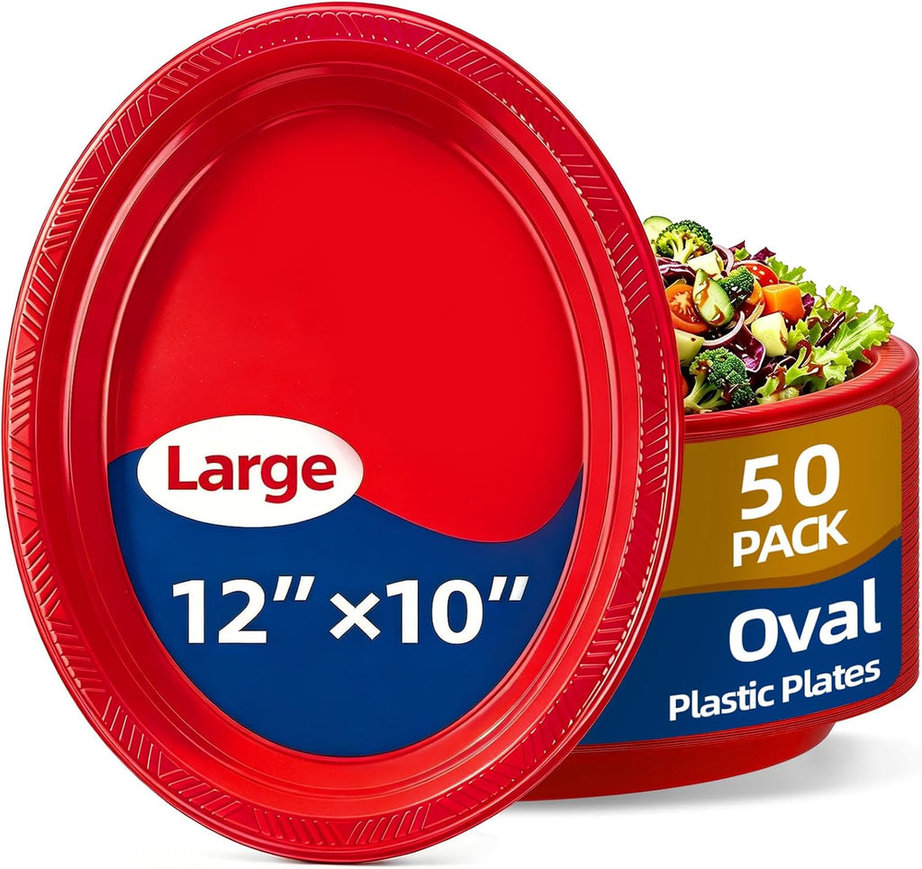 50 Pack Thanksgiving Oval Paper Plates – 12 Inch Disposable Fall Pumpkin Dinner Plates for Thanksgiving Dinner, Friendsgiving, Harvest Party and Autumn Party Supplies