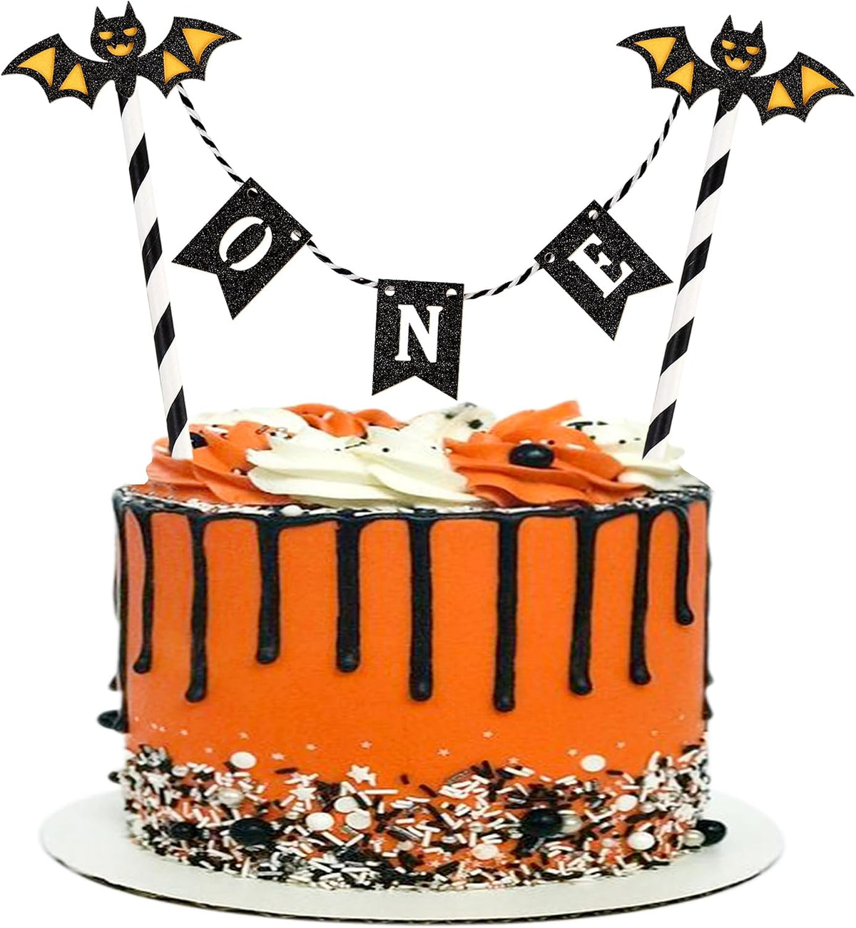 Ercadio 5Pcs Halloween Bat One Banner Cake Toppers Bats One Cake Picks for Baby Shower Happy Halloween Day Theme Birthday Party Cake Decoration Supplies