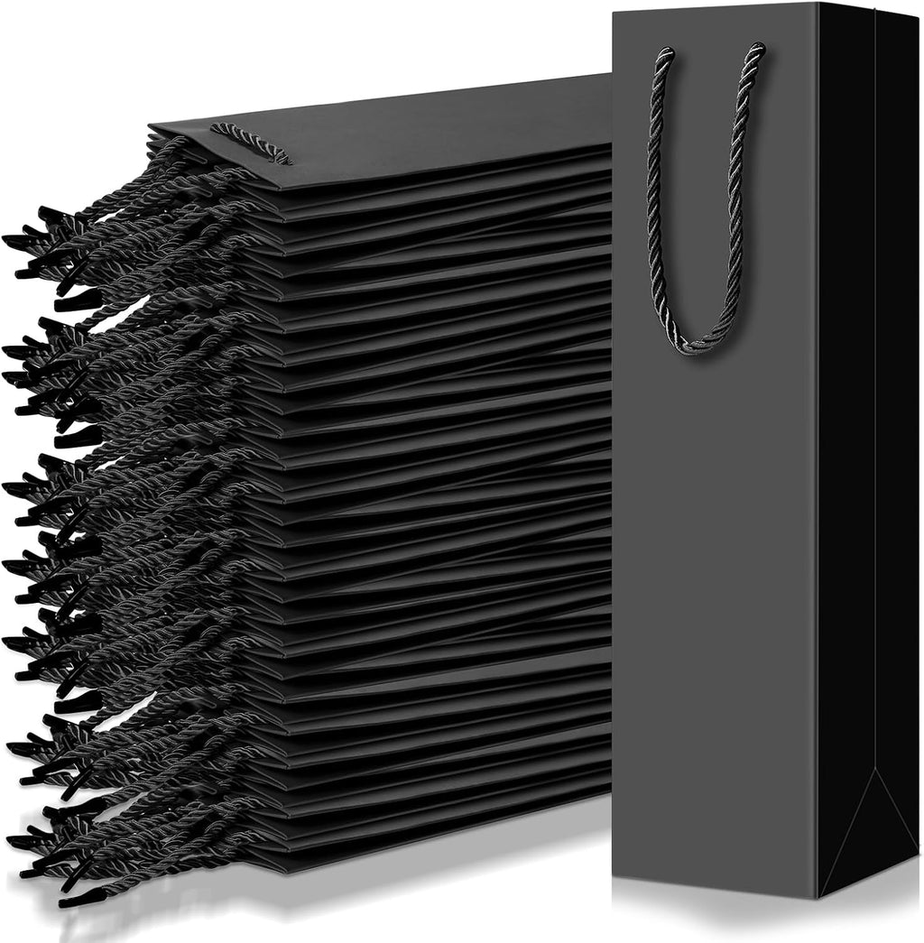 Fulmoon 80 Pack Wine Gift Bag Bulk, 4"x3.5"x14" Wine Bag, Black