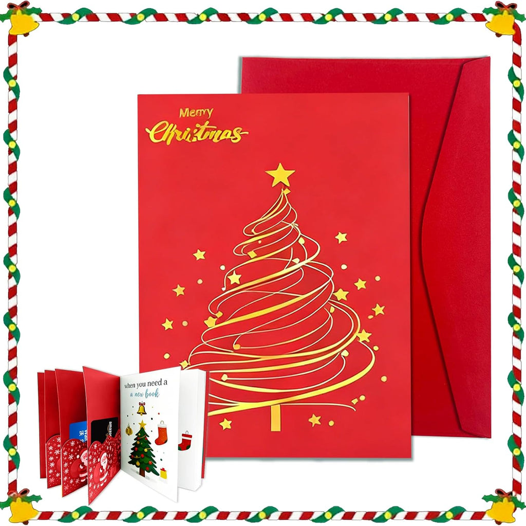 XIJQRAC Christmas Gift Card Booklet with Envelopes, Xmas Money Holder & Gift Card Holder Book （Christmas tree）, Holiday Party Supplies for Teacher Coworker Men Women