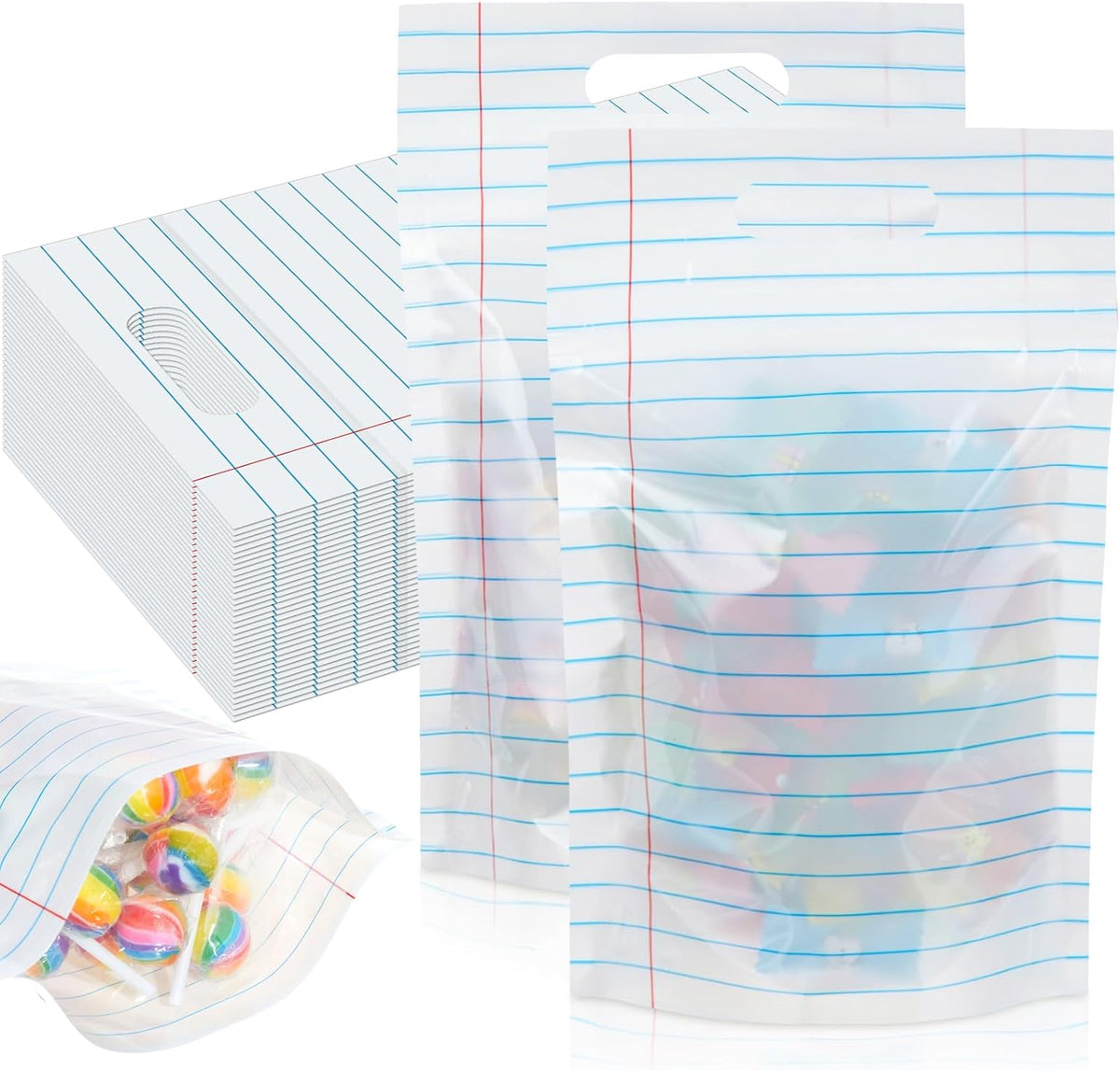 Engrowtic 100 Pcs Back to School Teacher Gift Bags Teacher Appreciation Gift Bags Bulk Resealable Plastic Notebook Line Treat Pouches for First Day of School Retirement Party Favors Supplies