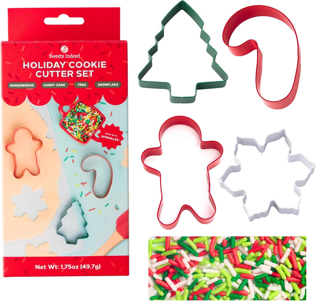 Sweets Indeed Cookie Cutters with Sprinkle Mix & Candy Eyeballs – 2 oz Sprinkles, Food-Safe Cookie Cutters, Baking & Decorating Kit (Christmas)