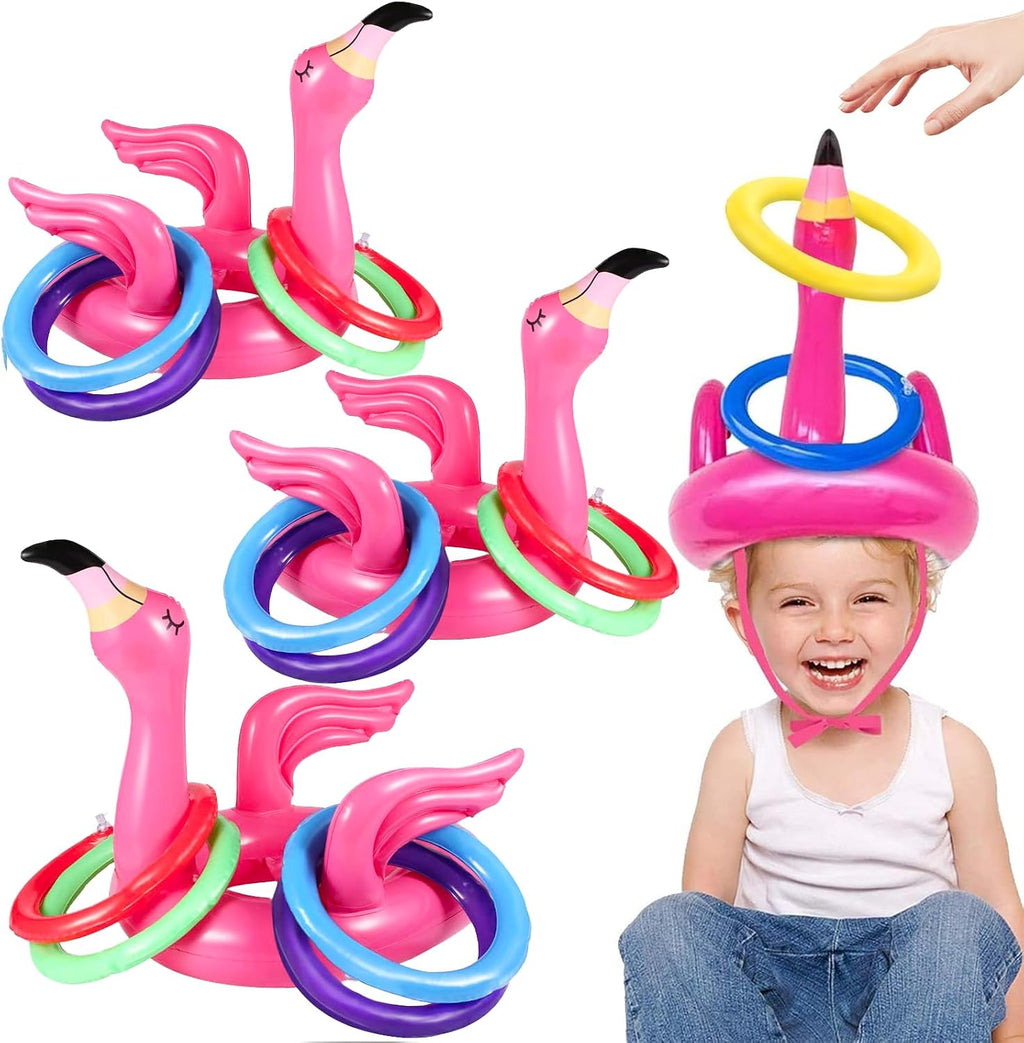 Camlinbo 15 Pcs Inflatable Flamingo Pool Toys Ring Toss Pool Game