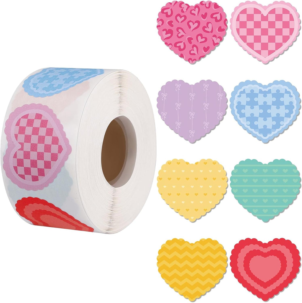 500 Heart Stickers Roll, 8 Colors, Writable Self-Adhesive Labels