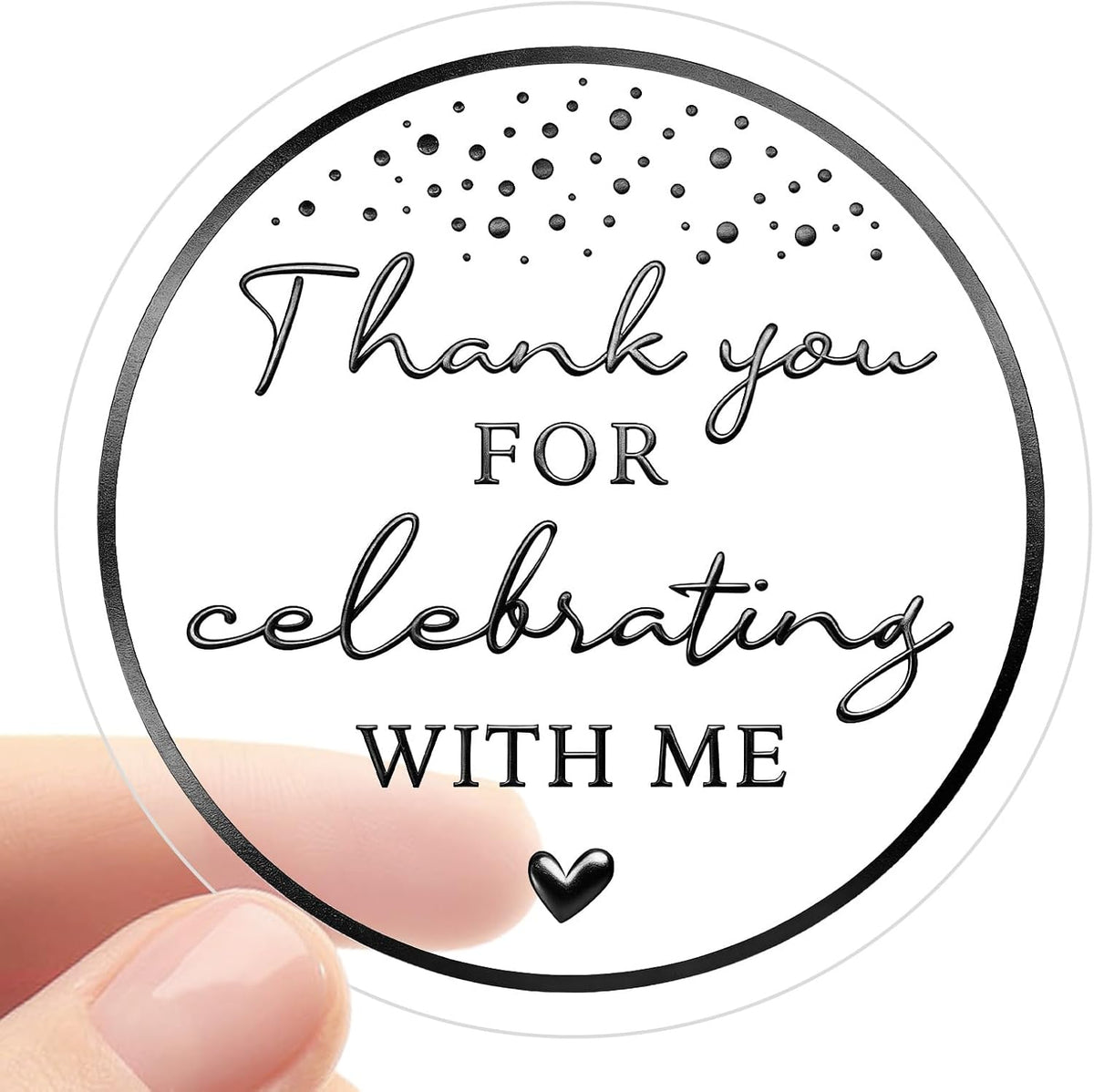 100PCS Thank You for Celebrating with Me Stickers, Clear Black Foil Party Favor Labels for Birthday, Baby Shower, Bridal Shower, Graduation & Gift Bag Packaging 1.6 Inch