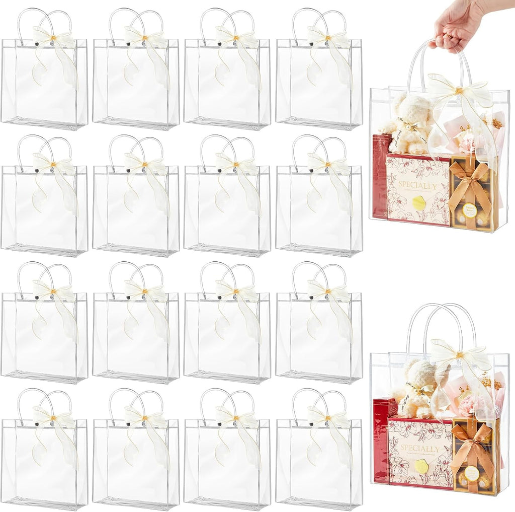 Ohuimrt 30 Pack 9.84" x 3.54" x 9.84" Clear Plastic Gift Bags with Handles