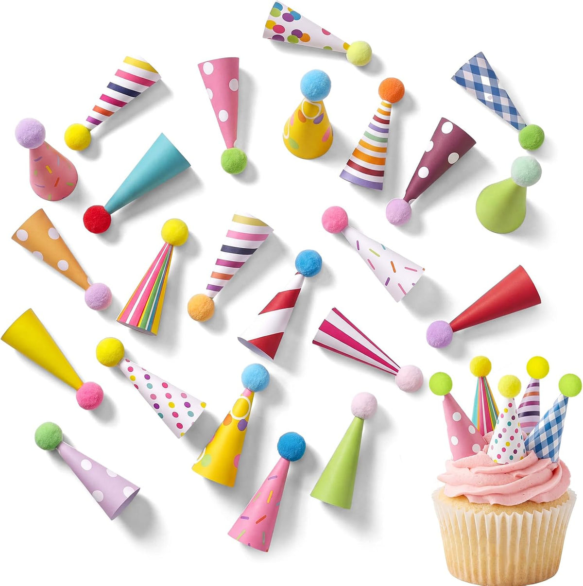 24 Pcs Mini Happy Birthday Hat Cupcake Toppers for Animal Figure