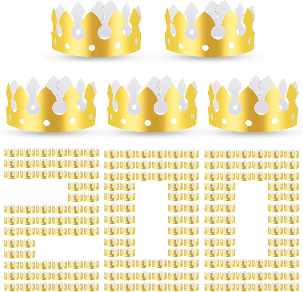 200pcs Gold Paper Crowns Bulk,Classic Style King Crown Princess Hats