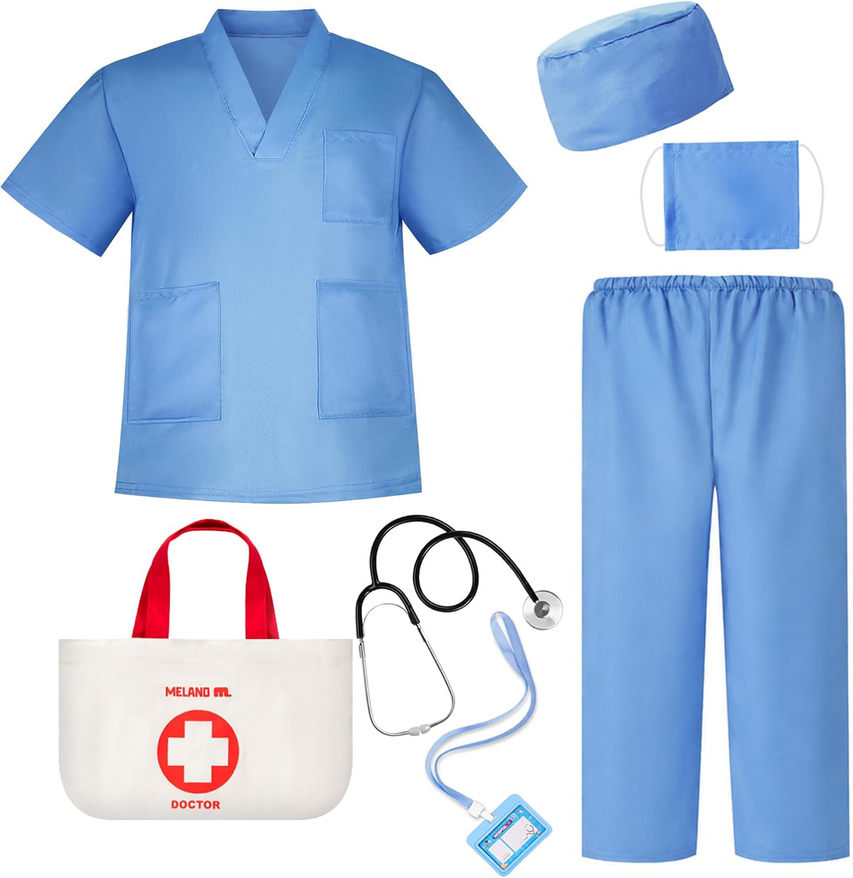 Meland Doctor Costume for Kids 3-10, Pretend Play Career Dress Up with Bag