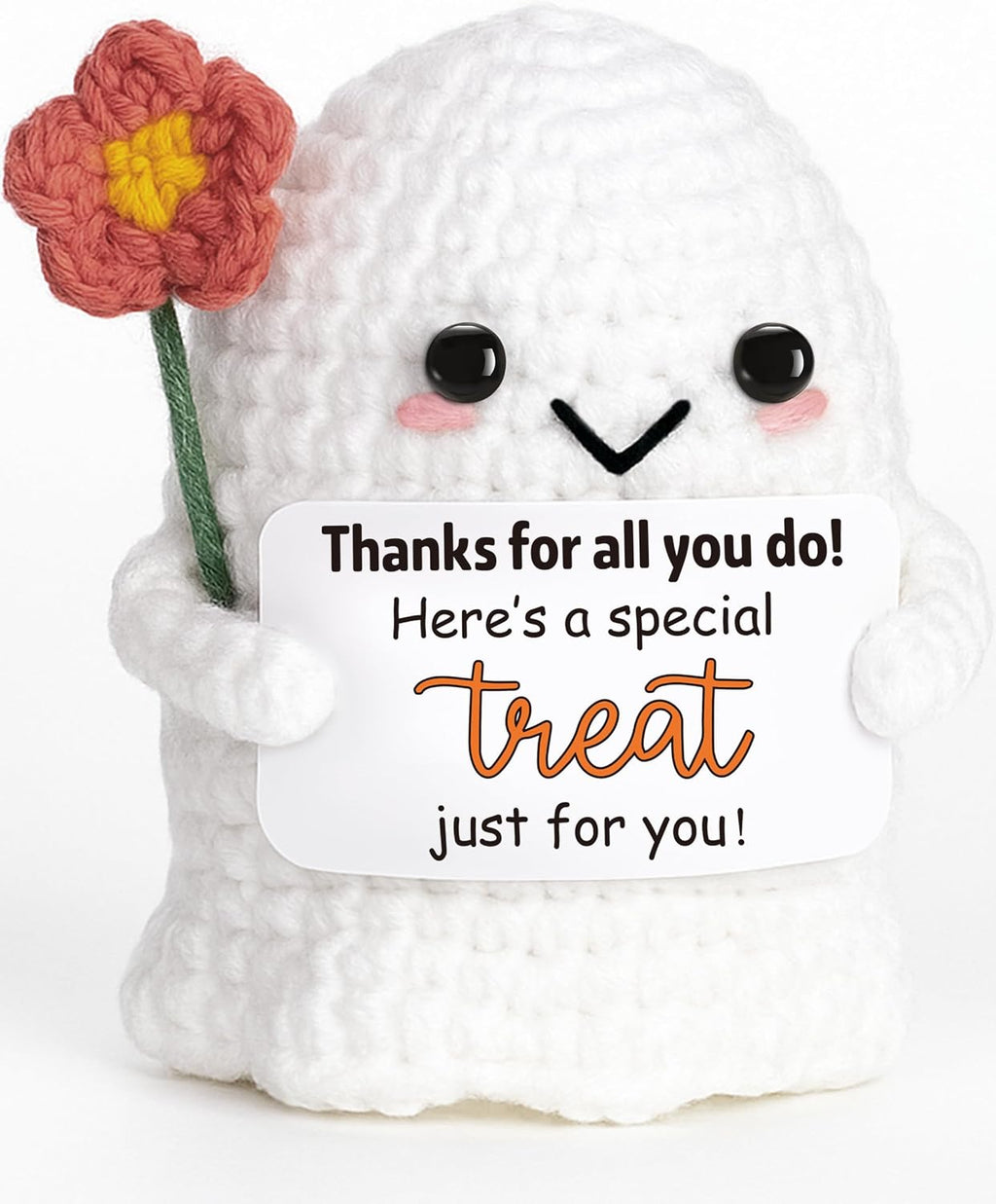 Thank You Gift for Teacher, Nurse, Coworker, Boss, Women Friend- Positive Ghost Crochet Christmas Stocking Stuffers - Small Halloween Boo Appreciation Decor Handmade Knitted