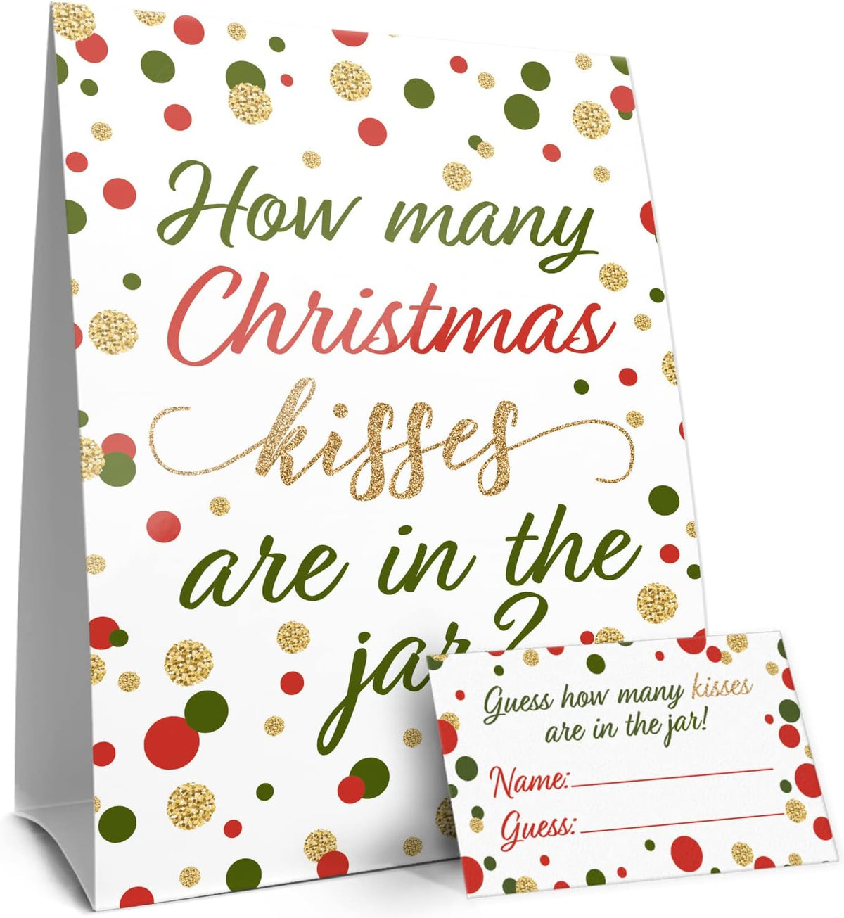 DISTINCTIVS Christmas How Many Kisses Game, Sign and 30 Guessing Cards