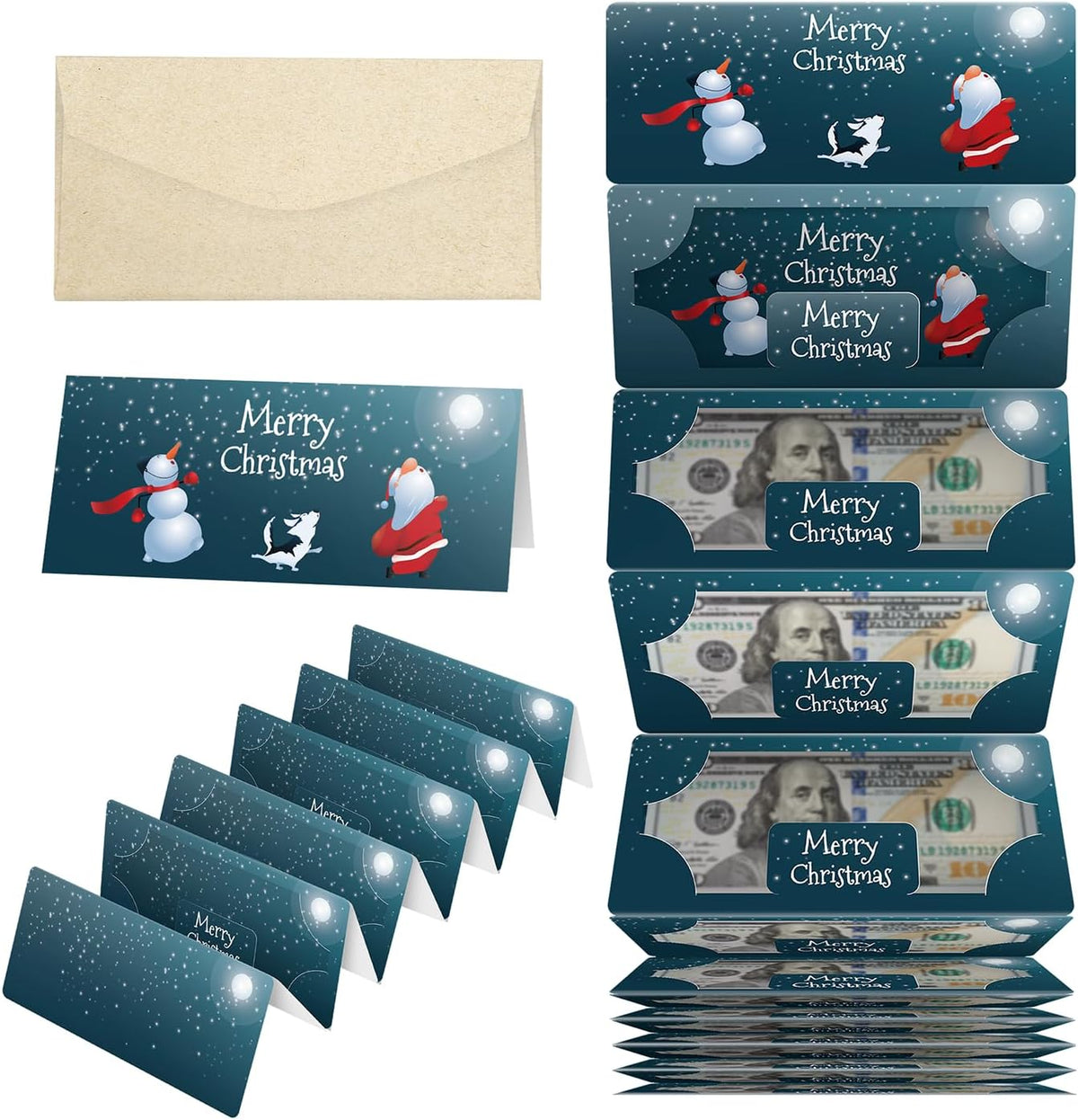 ysmile Christmas Cash Gift Envelope 11 Slot Xmas Holiday Money Holder with Greenting Card for Surprise - Snow Santa