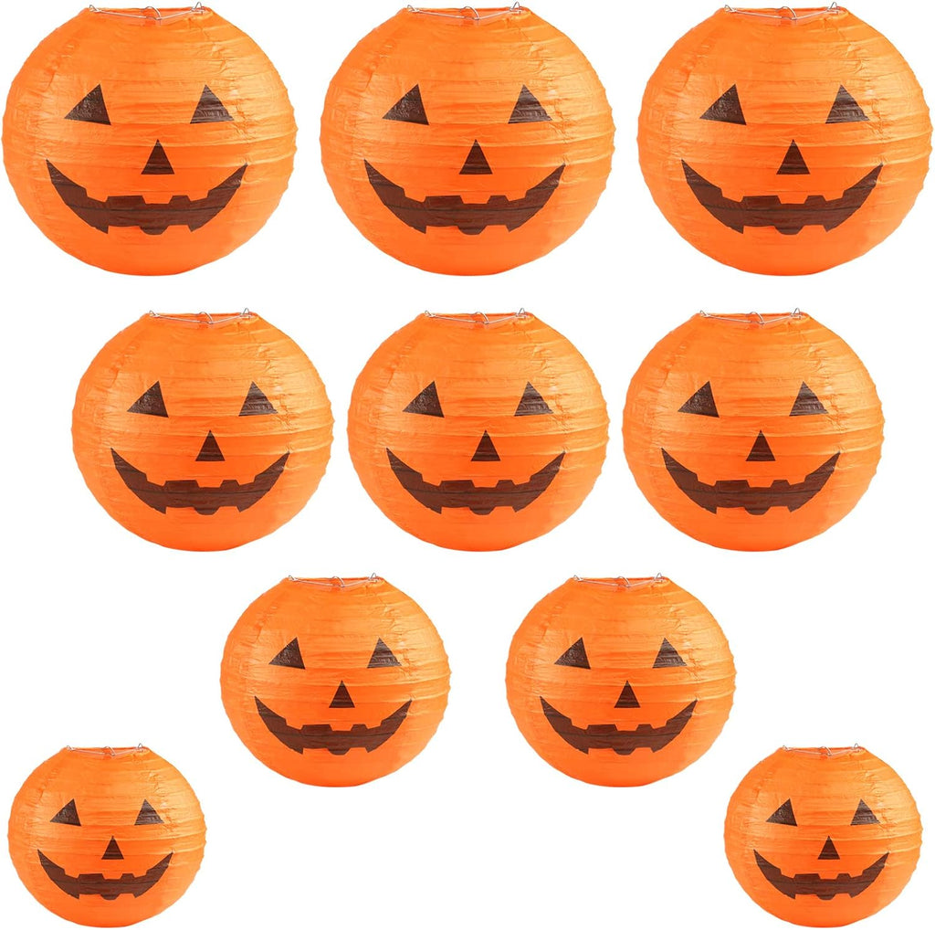 Kesoto Halloween Jack-O-Lantern Paper Lanterns Halloween Pumpkin Hanging Paper Lantern for Home Outdoor Decoration, Multi-Sized, Pack of 10