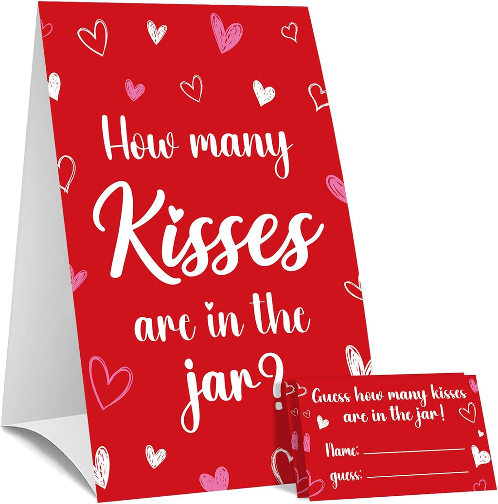 COCHIE 30 Players Valentines Game for Family Office Large Groups Party Adults, Valentine's Day Guess How Many Kisses are in The Jar Games Classroom Activities with Guess Cards (Kiss)