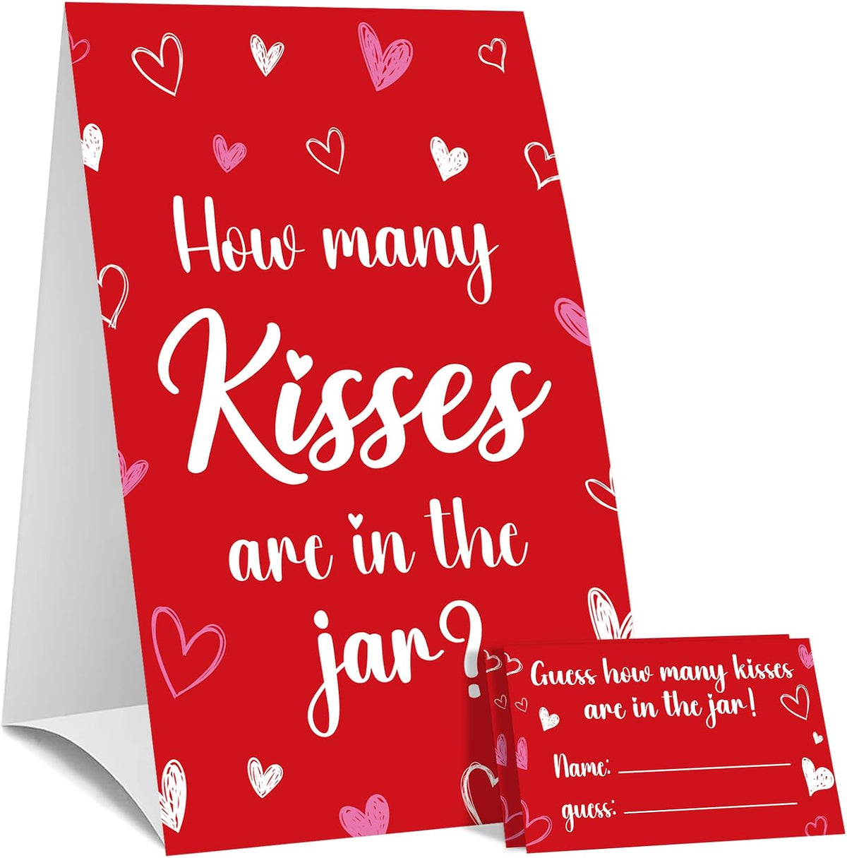 COCHIE 30 Players Valentines Game for Family Office Large Groups Party Adults, Valentine's Day Guess How Many Kisses are in The Jar Games Classroom Activities with Guess Cards (Kiss)