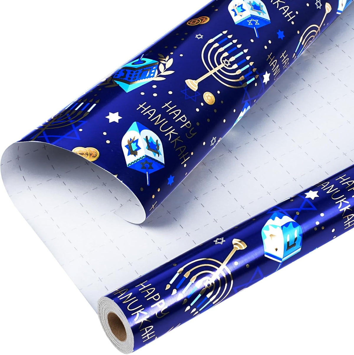 LaRibbons Hanukkah Wrapping Paper, Foil Menorah Dreidel Print