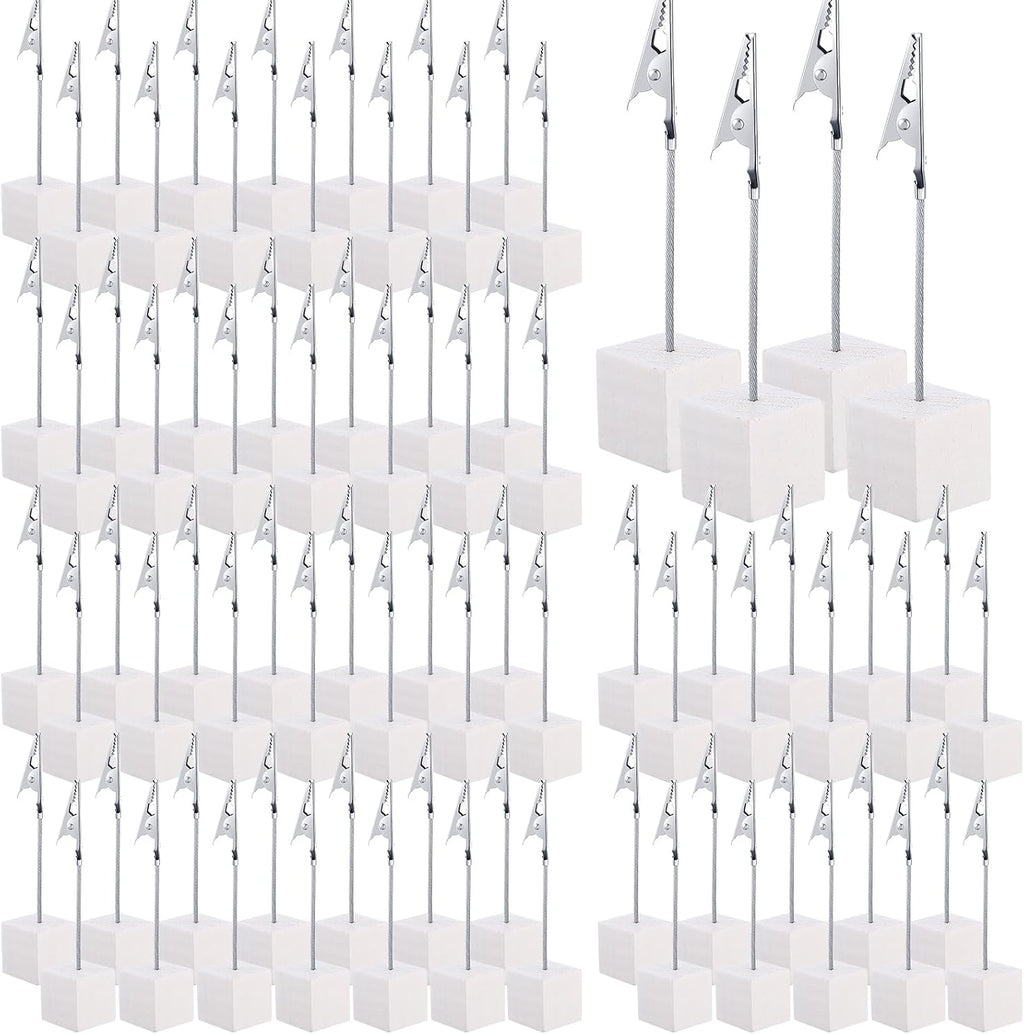 100 Pcs Cube Base Memo Clip Holder with Alligator Clip, White