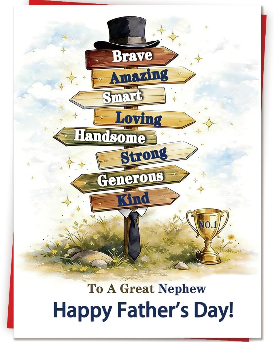 Fathers Day Card Gifts for Nephew from Uncle Aunt, Meaningful Direction Sign Design with Emotional Message, Unique Cards for Father's Day Family Celebration and Love