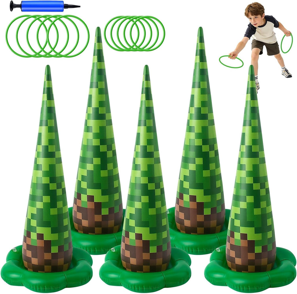 5 Pack Inflatable Pixel Ring Toss Game, Birthday Party Games for Kids
