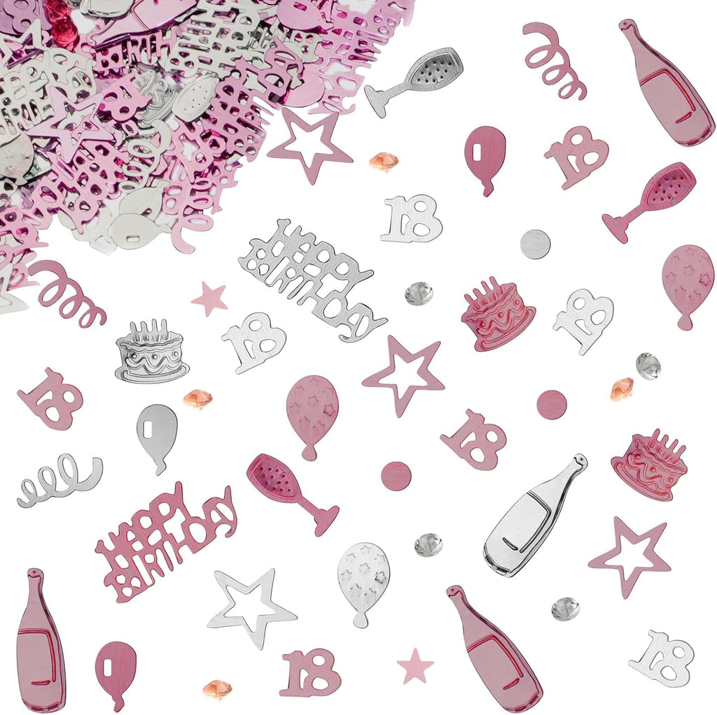 OSDUE Pink Gold Silver Happy Birthday Confetti, 18th Birthday Party Decor