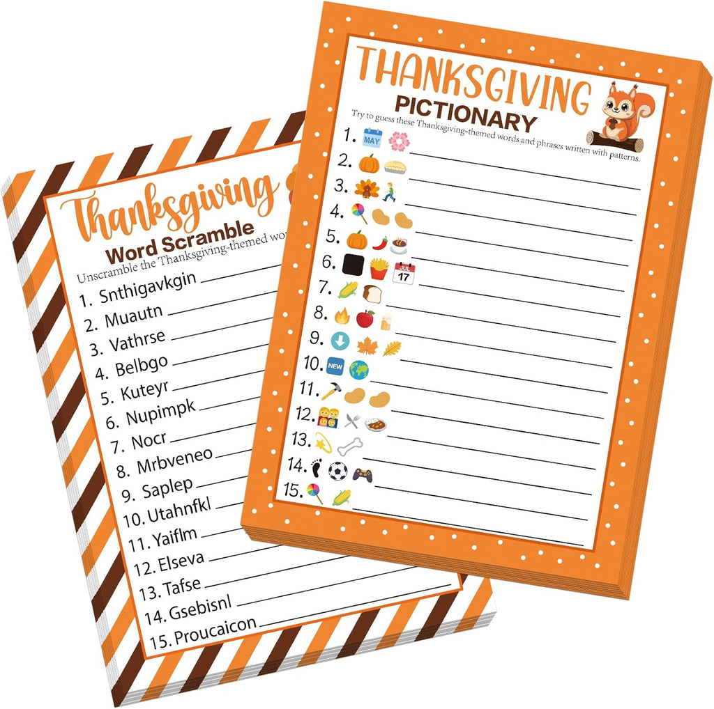 COCHIE 30 Players Thanksgiving Games for Family Party Adults Office Large Groups, Words Pictionary Game, Riddle Games, Word Scramble Game Fall Classroom Activities with Answer Key (Thanksgiving A)