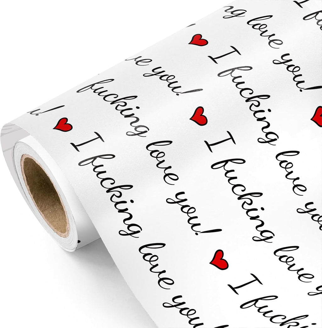 WRAPAHOLIC Funny Rude Valentines Day Wrapping Paper Roll - Mini Roll - 17 Inch x 16.5 Feet - I Fucking Love You Funny Wrapping Paper for Valentine's Day, Wedding, Anniversary, Adults Birthday